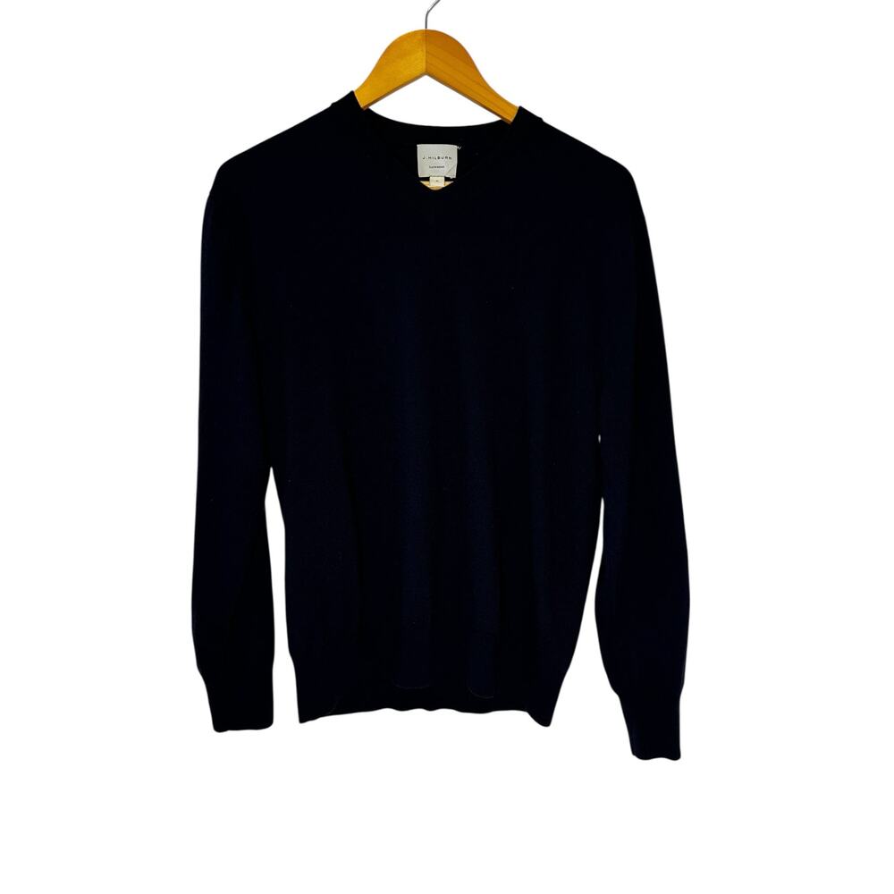 J. Hilburn 100% Cashmere V-Neck Sweater Navy (M) Preppy Minimalist QuietLuxury